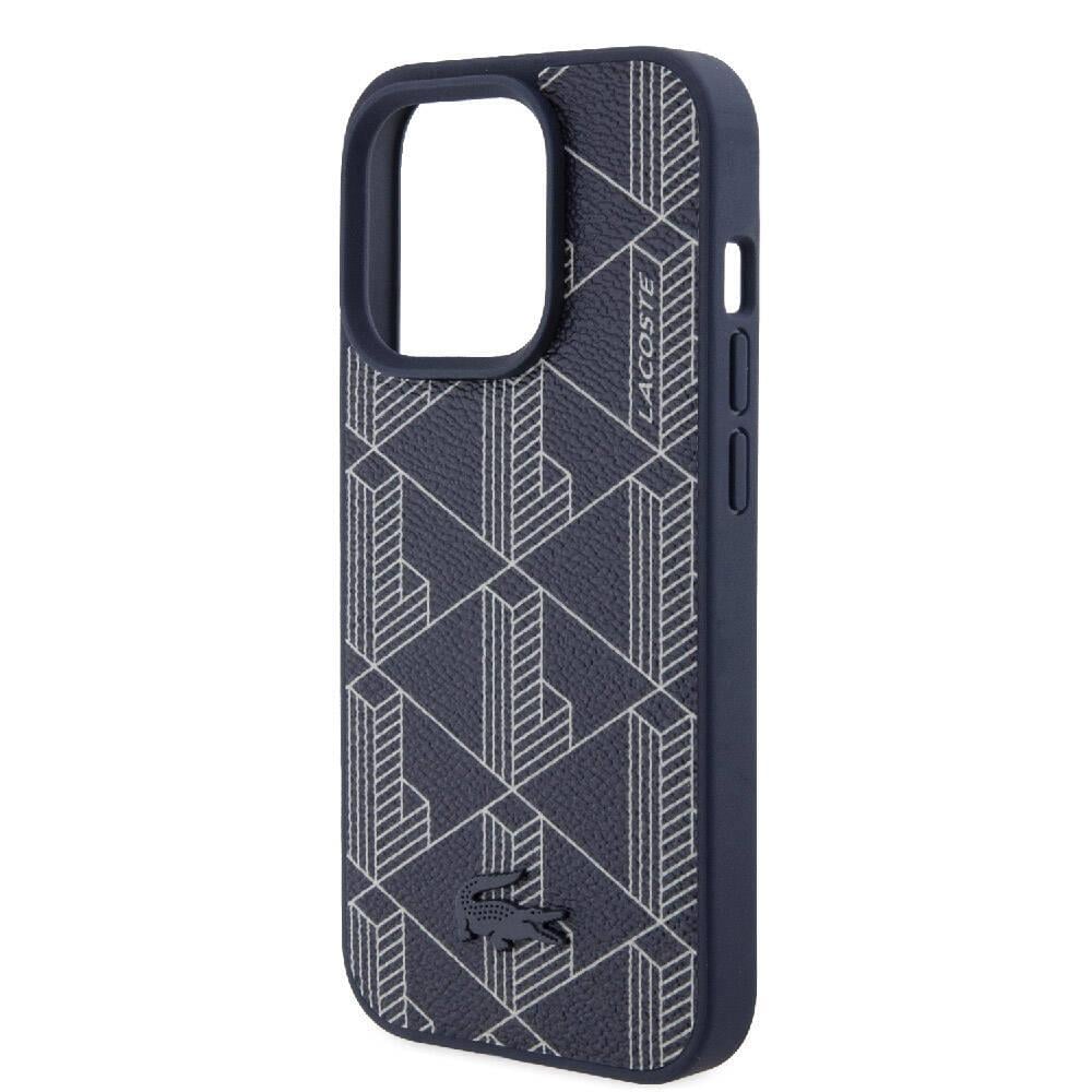 Apple iPhone 15 Pro Kılıf Lacoste Orjinal Lisanslı M-safe Şarj Özellikli PU Deri Görünümlü Karışık Monogram Desenli Kapak