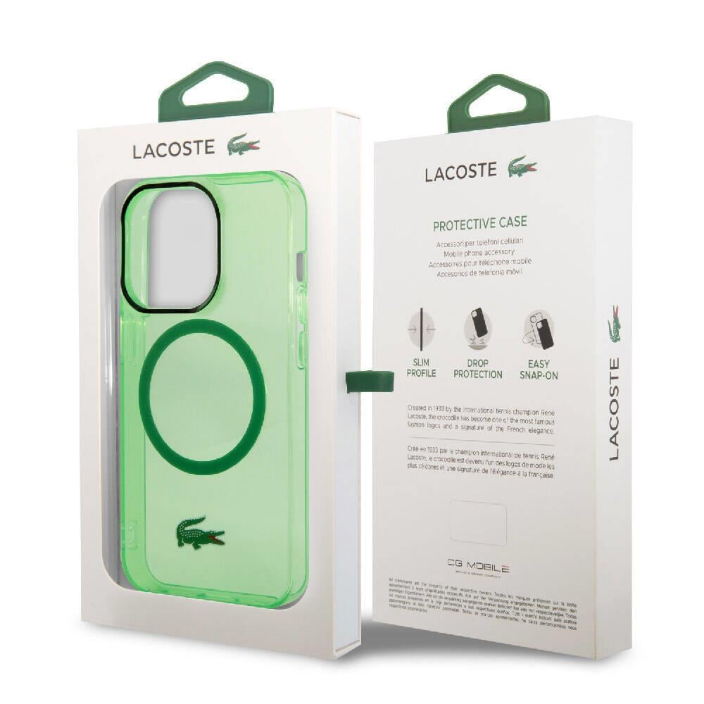 Apple iPhone 15 Pro Kılıf Lacoste Orjinal Lisanslı M-safe Şarj Özellikli Transparan Timsah Logo Baskılı Kapak