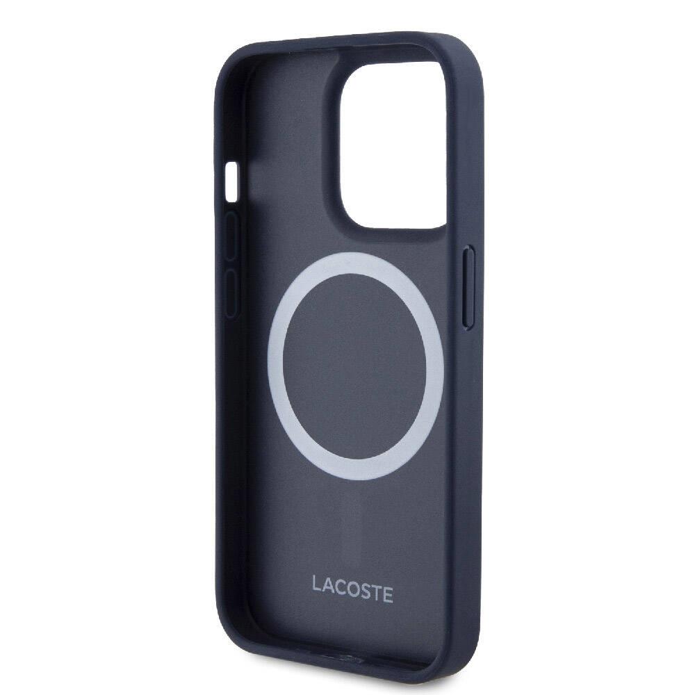 Apple iPhone 15 Pro Kılıf Lacoste Orjinal Lisanslı M-safe Şarj Özellikli PU Deri Görünümlü Karışık Monogram Desenli Kapak
