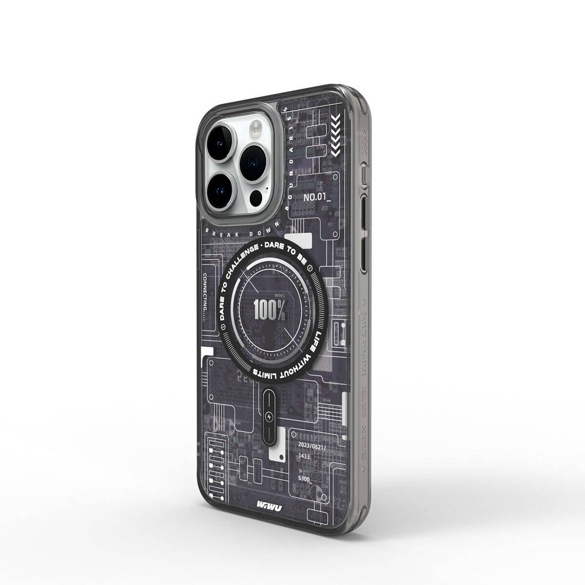 Apple iPhone 15 Pro Kılıf M-safe Şarj Özellikli Desenli Wiwu Mecha Circuit H Serisi Kapak