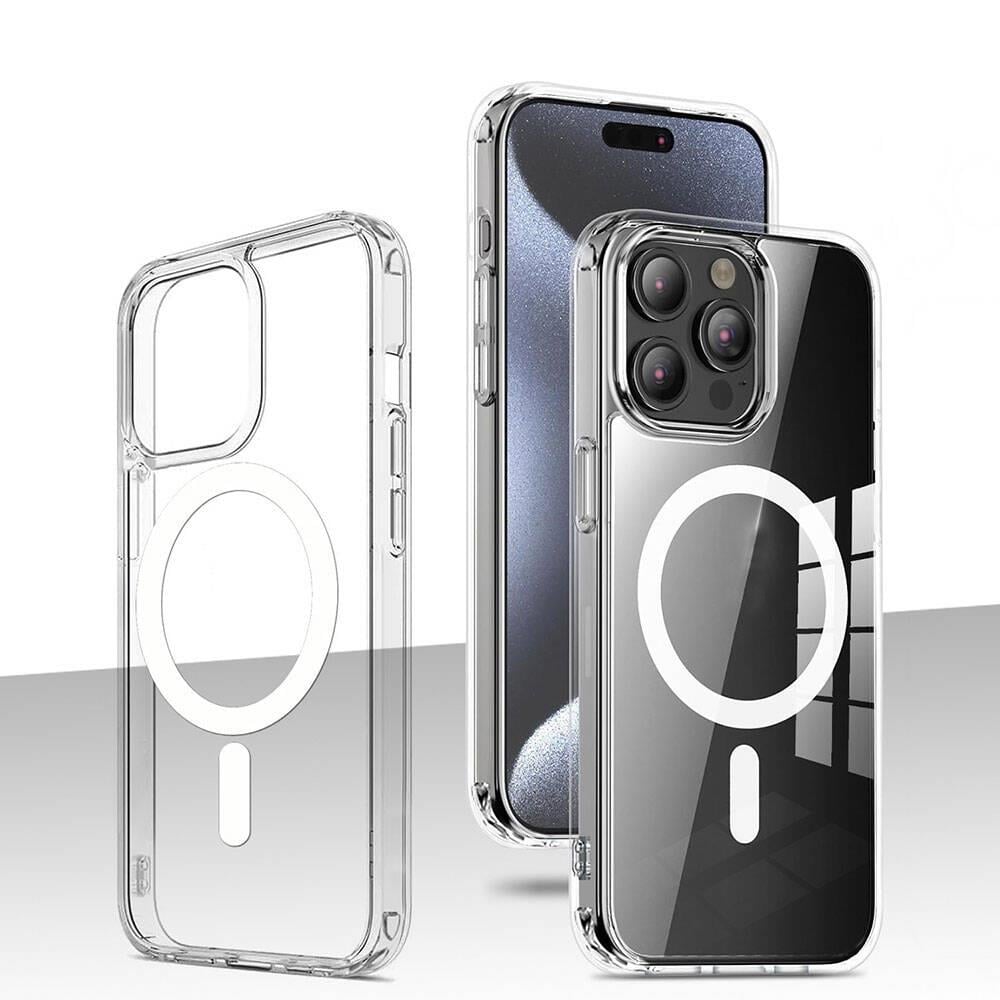 Apple iPhone 15 Pro Kılıf M-safe Şarj Özellikli Şeffaf Sert PC Zore Embos Kapak