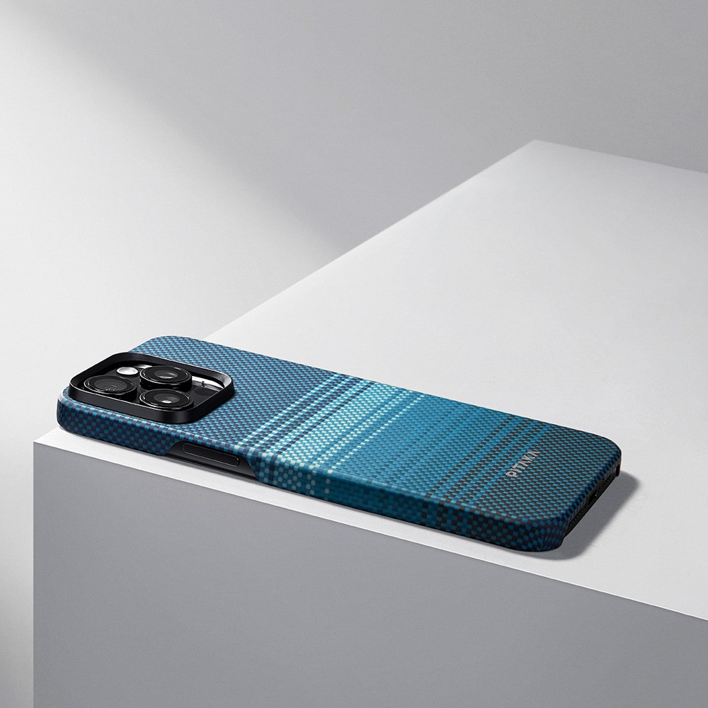 Apple iPhone 15 Pro Kılıf M-safe Şarj Özellikli Aramid Fiber Pitaka Tactile Woven Sunset-Moonrise Serisi Moonrise Kapak