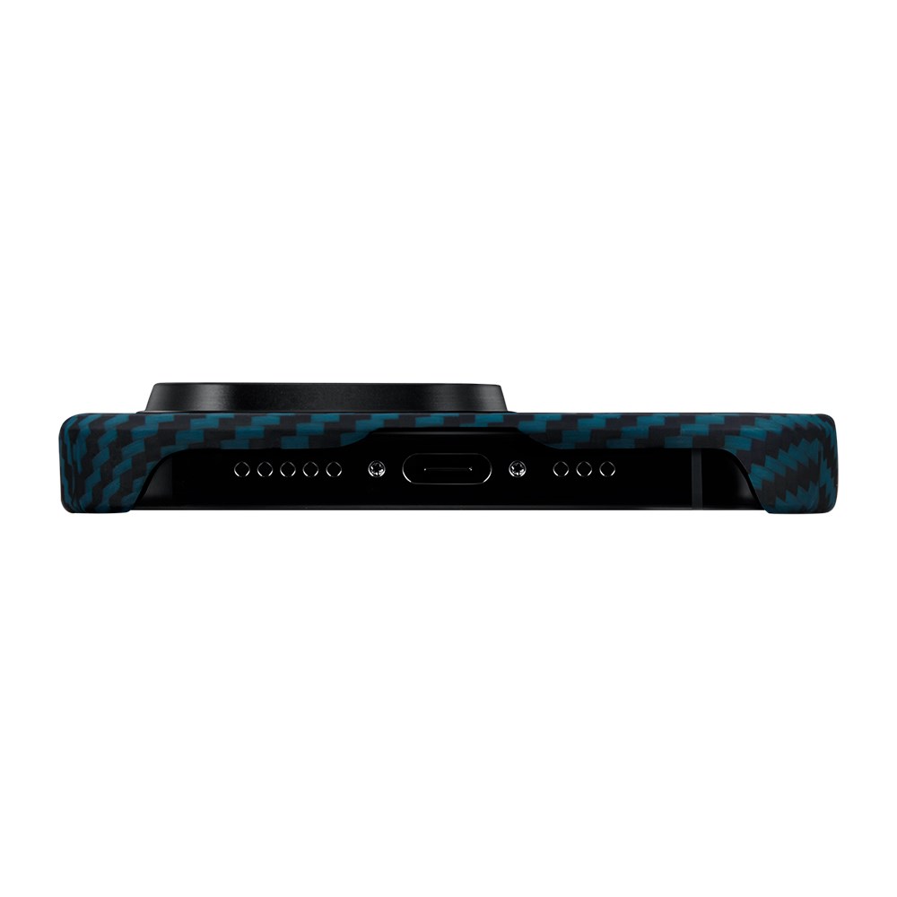 Apple iPhone 15 Pro Kılıf M-safe Şarj Özellikli 1500D Aramid Fiber Pitaka Ultra-Slim Classic Serisi Black-Blue Twill Kapak