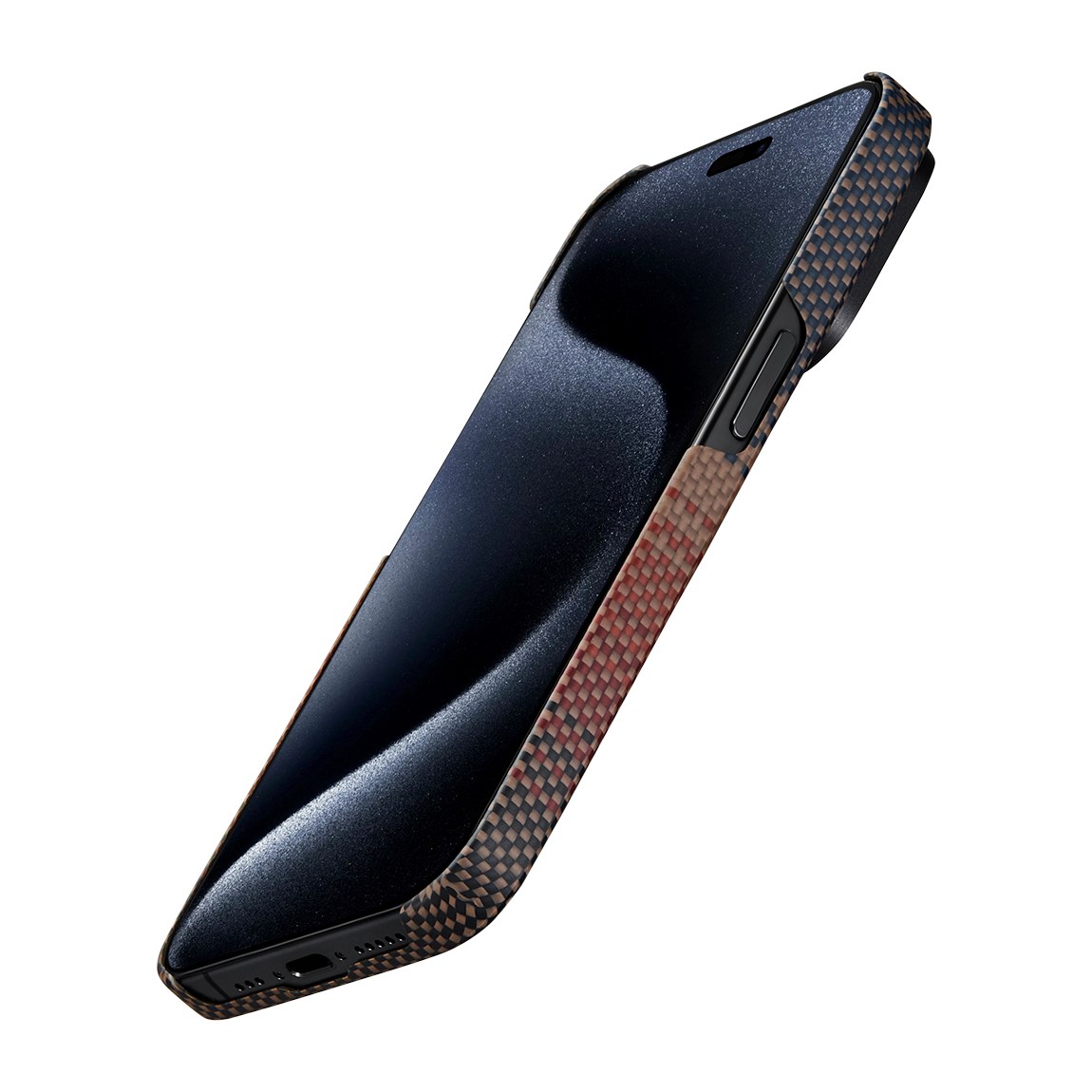 Apple iPhone 15 Pro Kılıf M-safe Şarj Özellikli Aramid Fiber Pitaka Tactile Woven Sunset-Moonrise Serisi Sunset Kapak