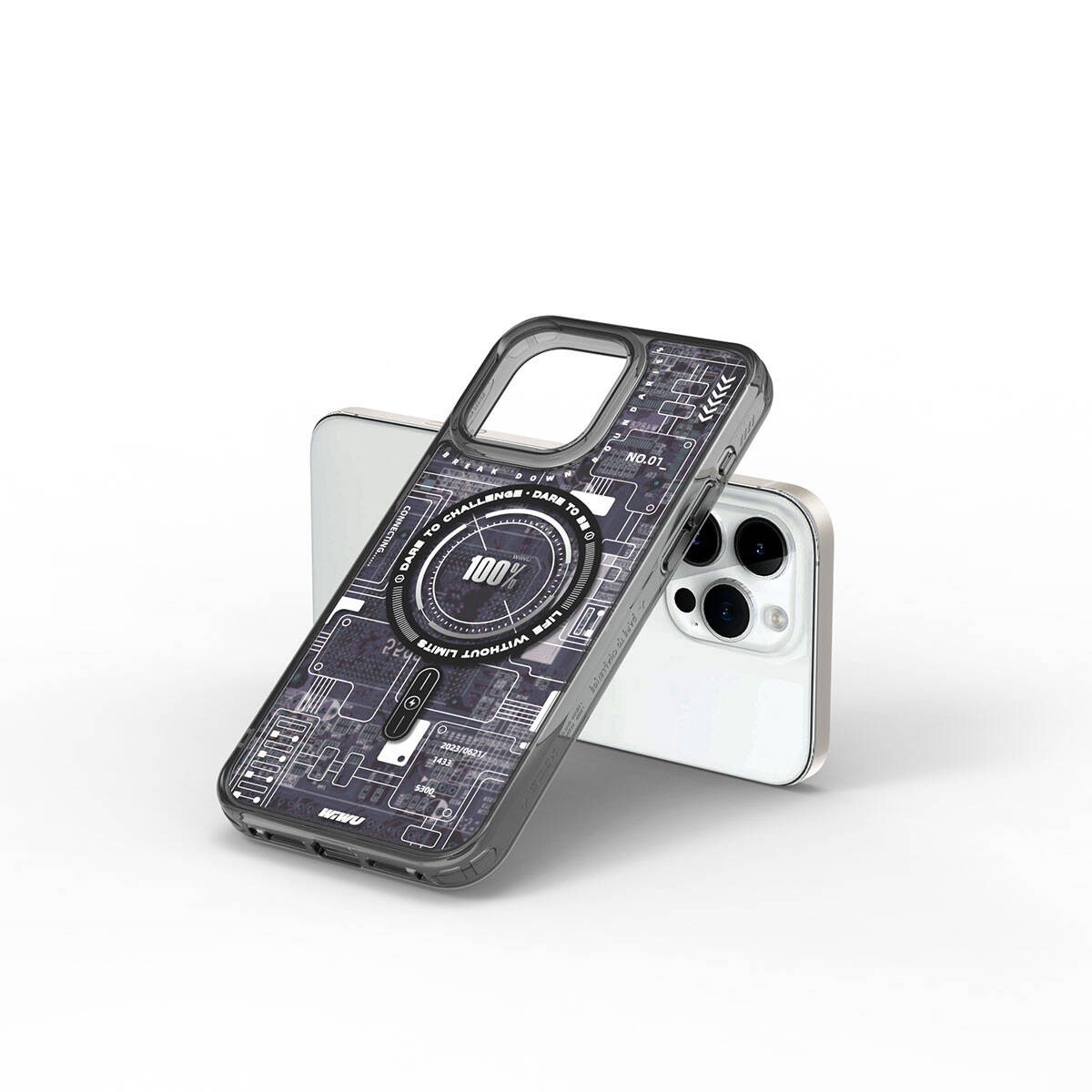 Apple iPhone 15 Pro Kılıf M-safe Şarj Özellikli Desenli Wiwu Mecha Circuit H Serisi Kapak