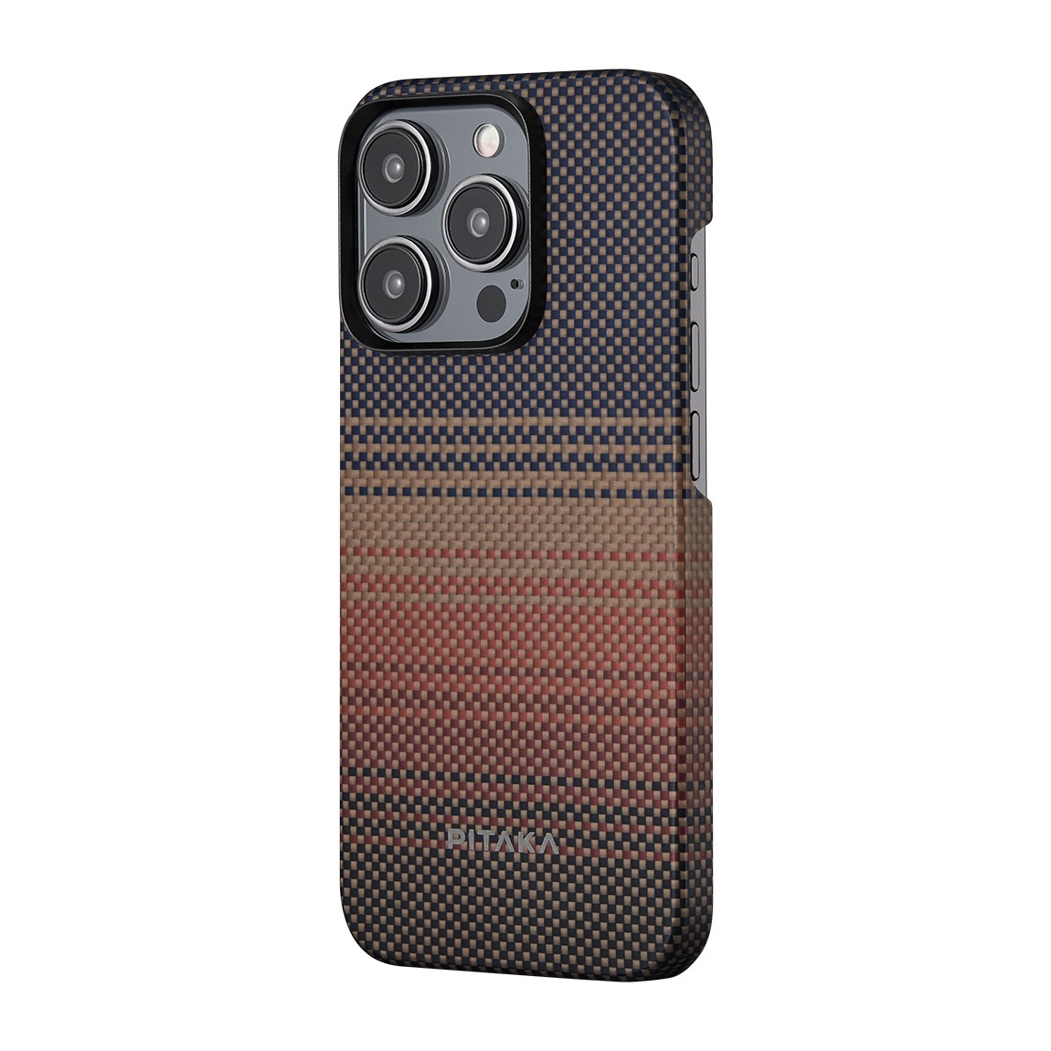 Apple iPhone 15 Pro Kılıf M-safe Şarj Özellikli Aramid Fiber Pitaka Tactile Woven Sunset-Moonrise Serisi Sunset Kapak
