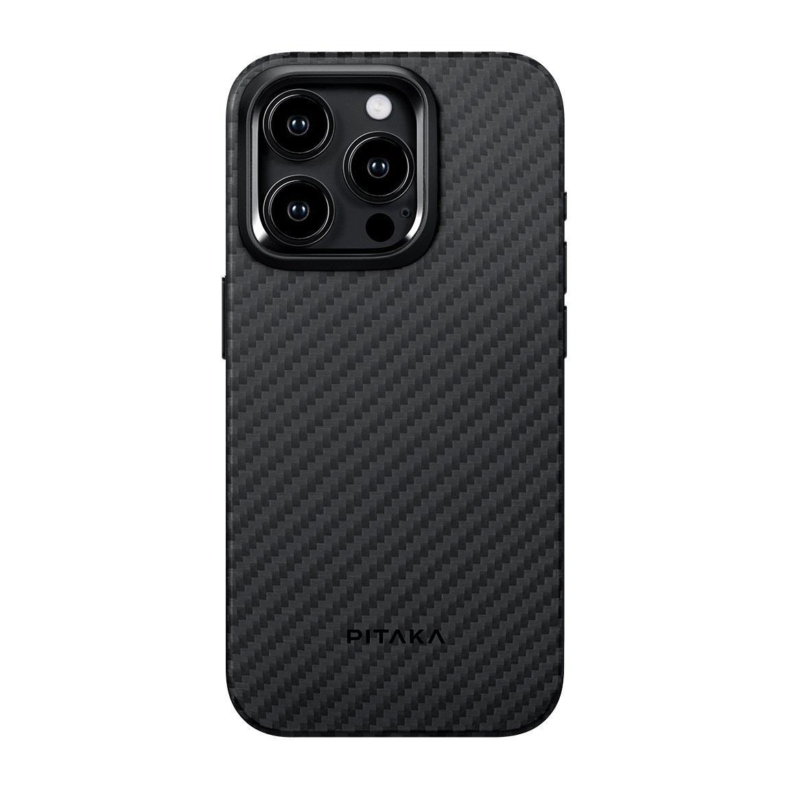 Apple iPhone 15 Pro Kılıf M-safe Şarj Özellikli 1500D Aramid Fiber Pitaka Military-Grade Classic Serisi Black-Grey Twill Kapak