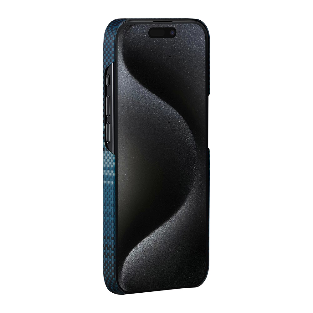 Apple iPhone 15 Pro Kılıf M-safe Şarj Özellikli Aramid Fiber Pitaka Tactile Woven Sunset-Moonrise Serisi Moonrise Kapak