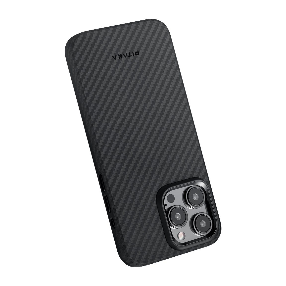 Apple iPhone 15 Pro Kılıf M-safe Şarj Özellikli 1500D Aramid Fiber Pitaka Military-Grade Classic Serisi Black-Grey Twill Kapak