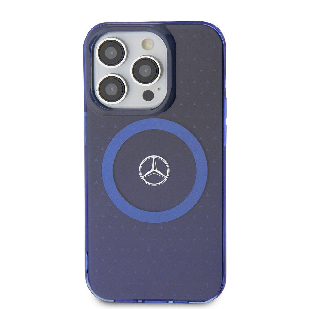 Apple iPhone 15 Pro Kılıf Mercedes Benz Orjinal Lisanslı M-safe Şarj Özellikli Çift Katmanlı Mavi Yıldız Desenli Kapak