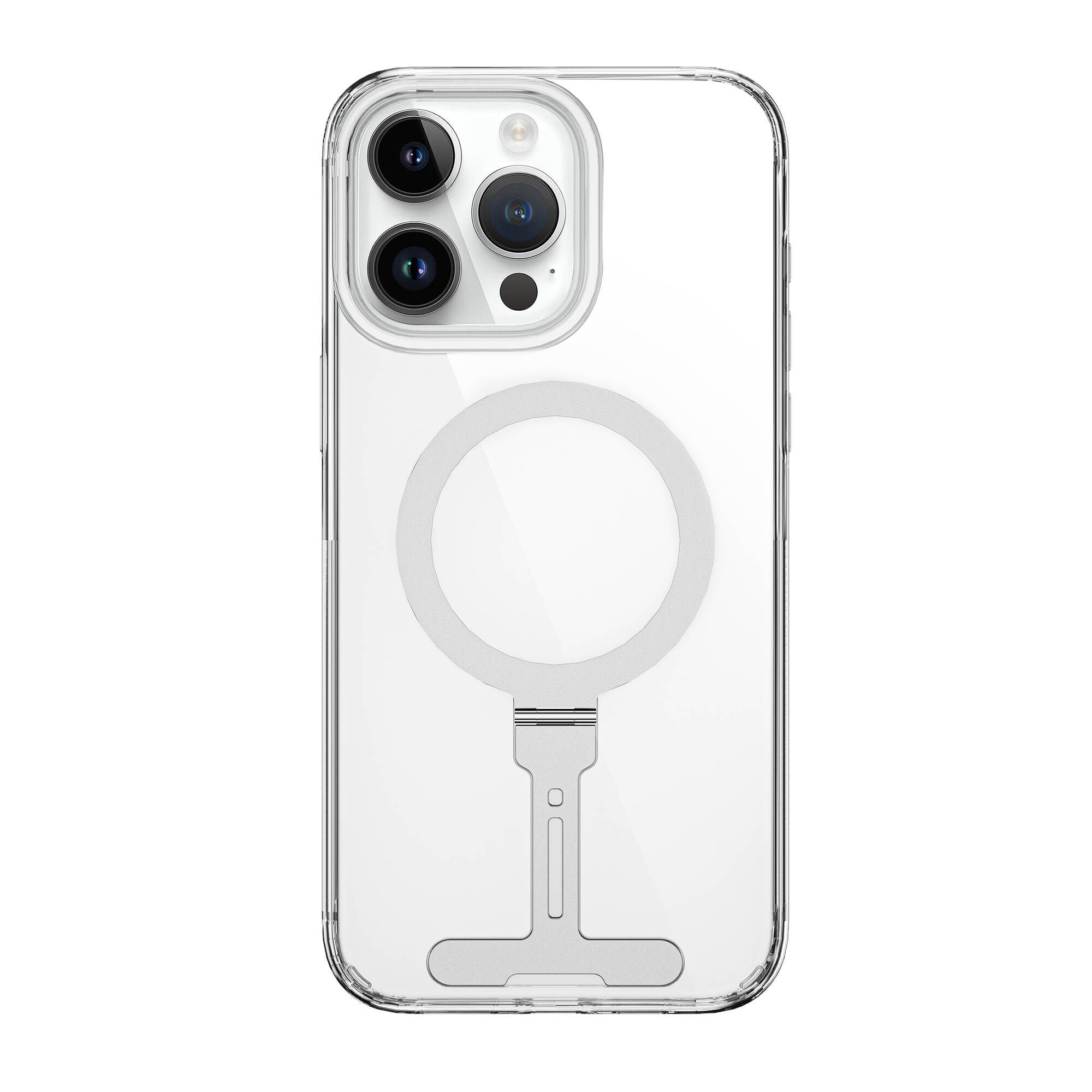 Apple iPhone 15 Pro Kılıf Wiwu FYY-014 M-safe Şarj Özellikli Alüminyum Alaşım Metal Standlı Şeffaf Kapak