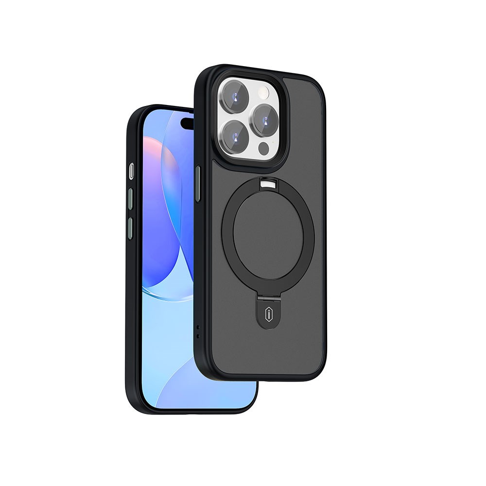 Apple iPhone 15 Pro Kılıf Wiwu ZMM-010 M-safe Şarj Özellikli Mat Arka Yüzey Standlı Kapak