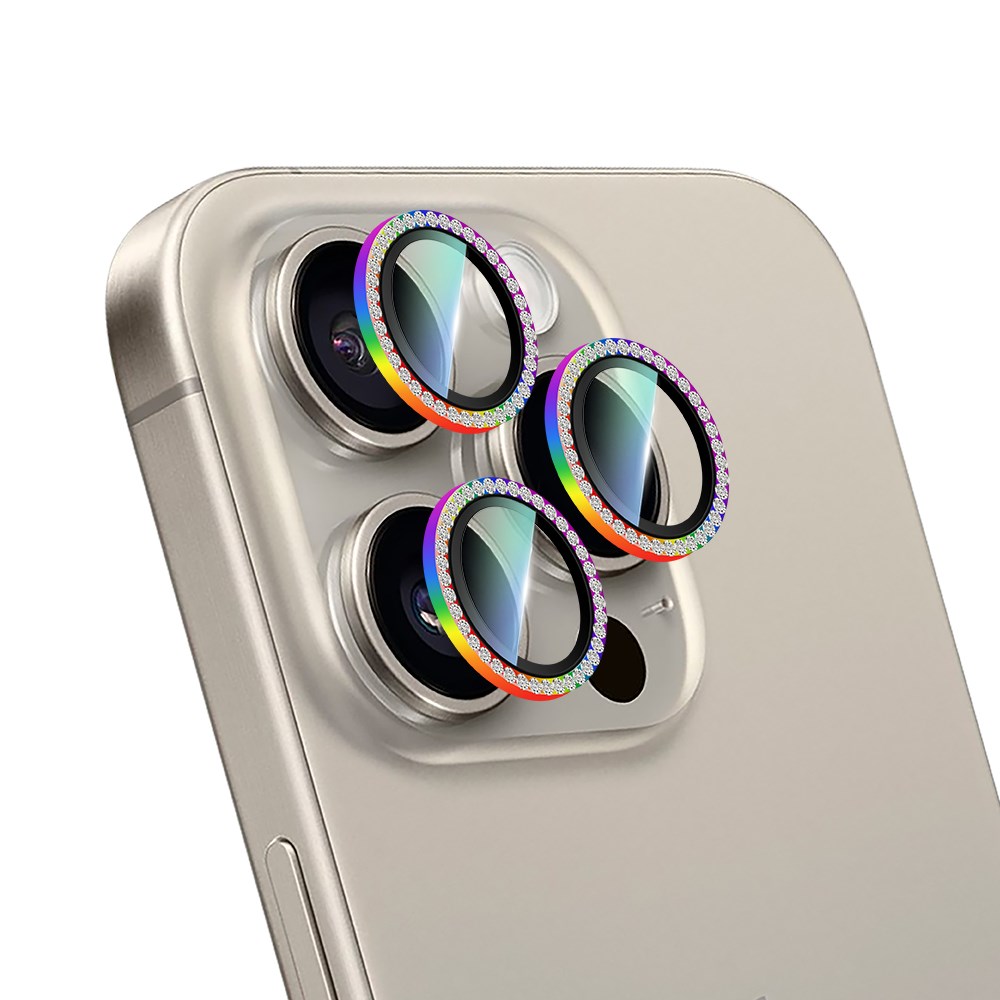 Apple iPhone 15 Pro Max CaseWorld Alloy Sparkling Diamond Serisi Taşlı Lens Koruyucu