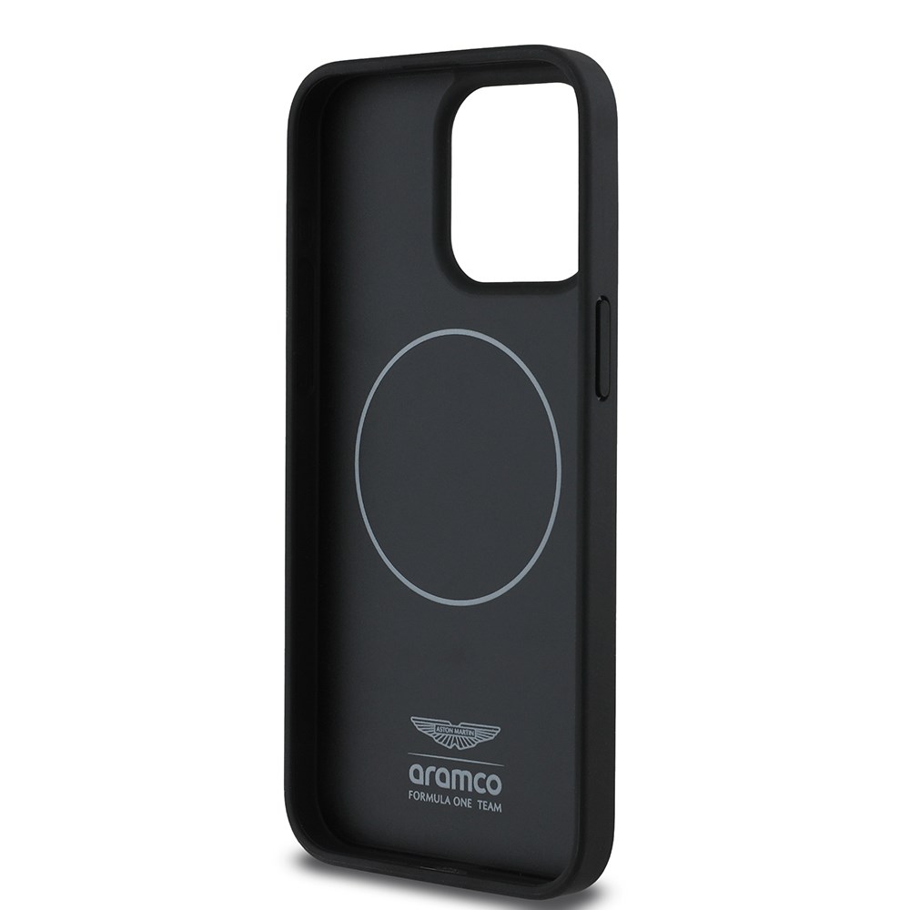 Apple iPhone 15 Pro Max Kılıf Aston Martin Orjinal Lisanslı M-safe Şarj Özellikli PU Deri Alonso 14 Baskılı Kapak