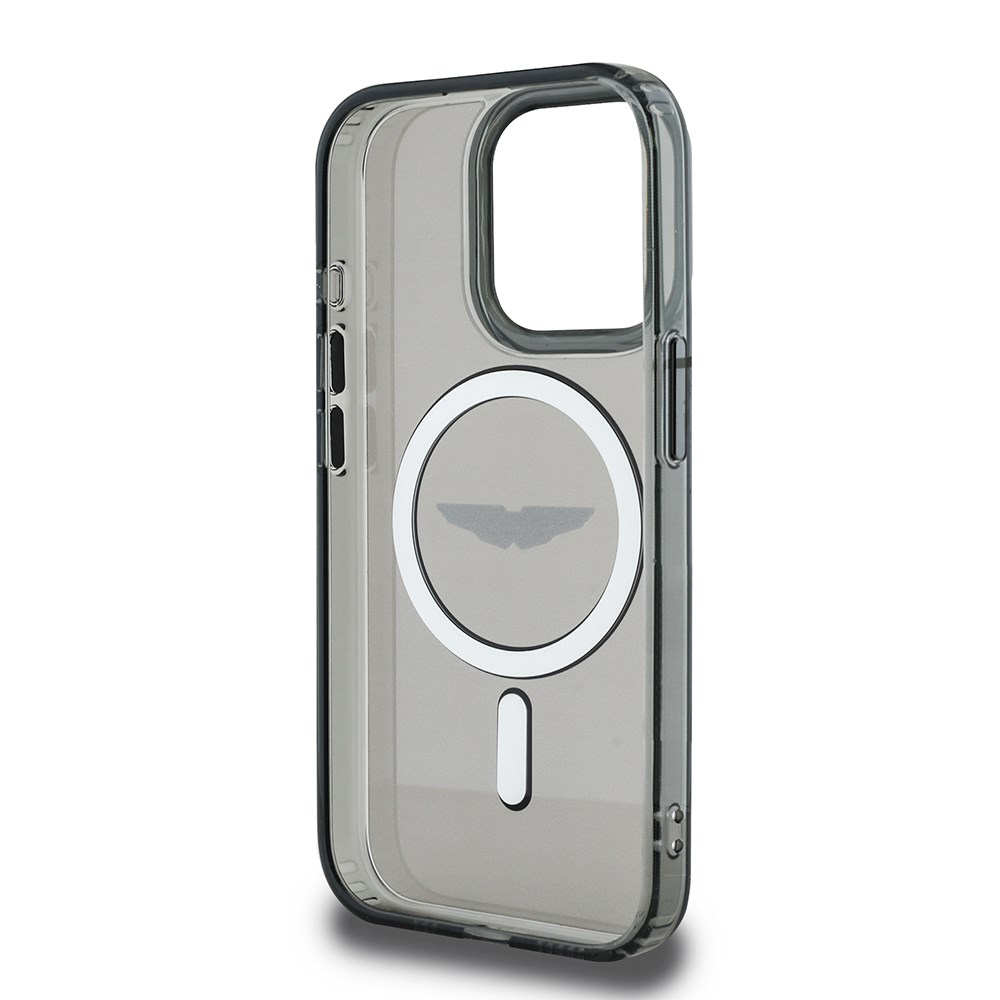 Apple iPhone 15 Pro Max Kılıf Aston Martin Orjinal Lisanslı M-safe Şarj Özellikli IML Baskı Logolu Metal Düğmeli Kapak