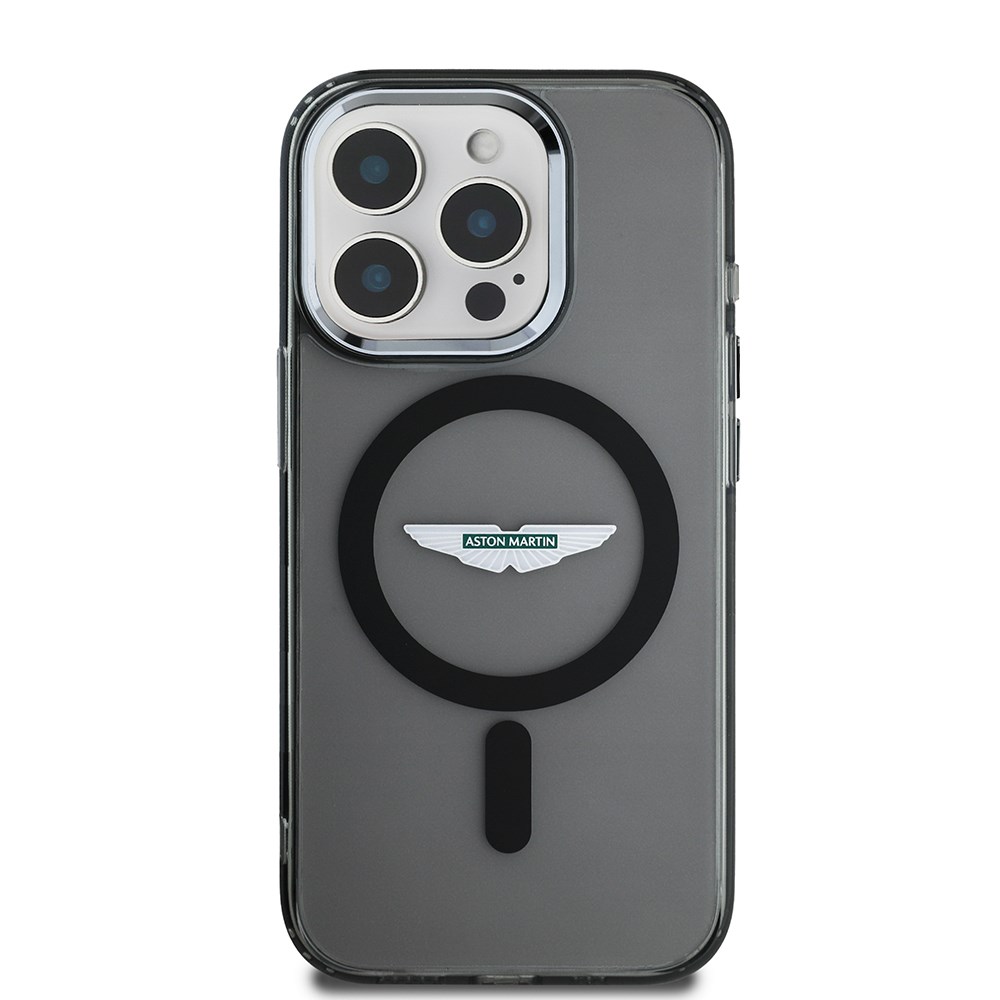Apple iPhone 15 Pro Max Kılıf Aston Martin Orjinal Lisanslı M-safe Şarj Özellikli IML Baskı Logolu Metal Düğmeli Kapak