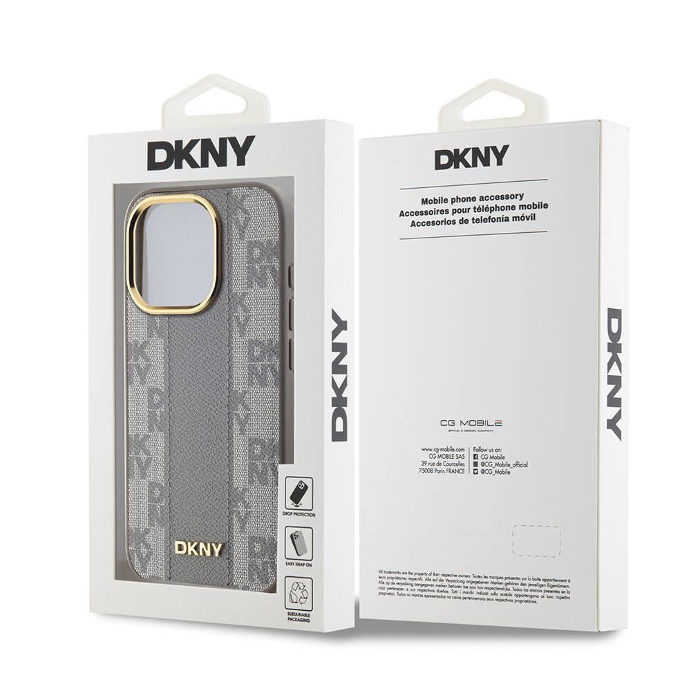 Apple iPhone 15 Pro Max Kılıf DKNY Orjinal Lisanslı M-safe Şarj Özellikli 3D Yazılı Checkered Pattern Kapak