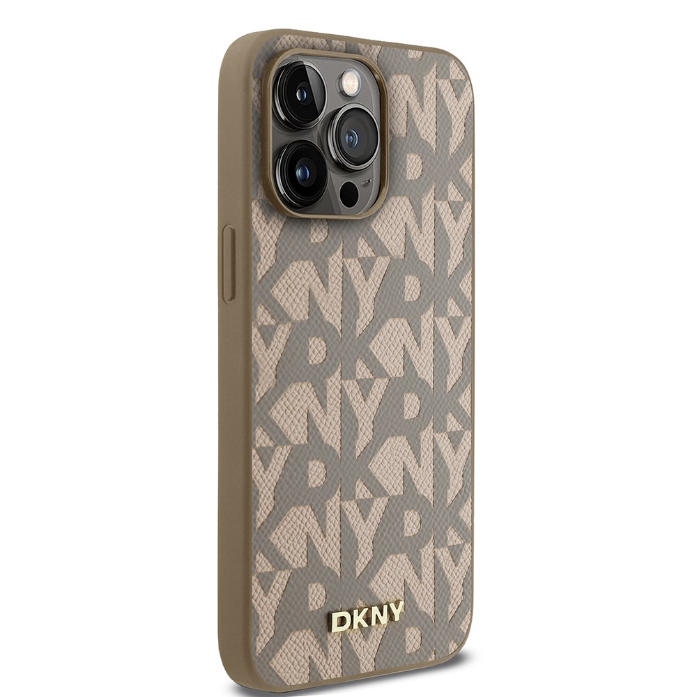 Apple iPhone 15 Pro Max Kılıf DKNY Orjinal Lisanslı M-safe Şarj Özellikli 3D Yazılı Grid Pattern Kapak