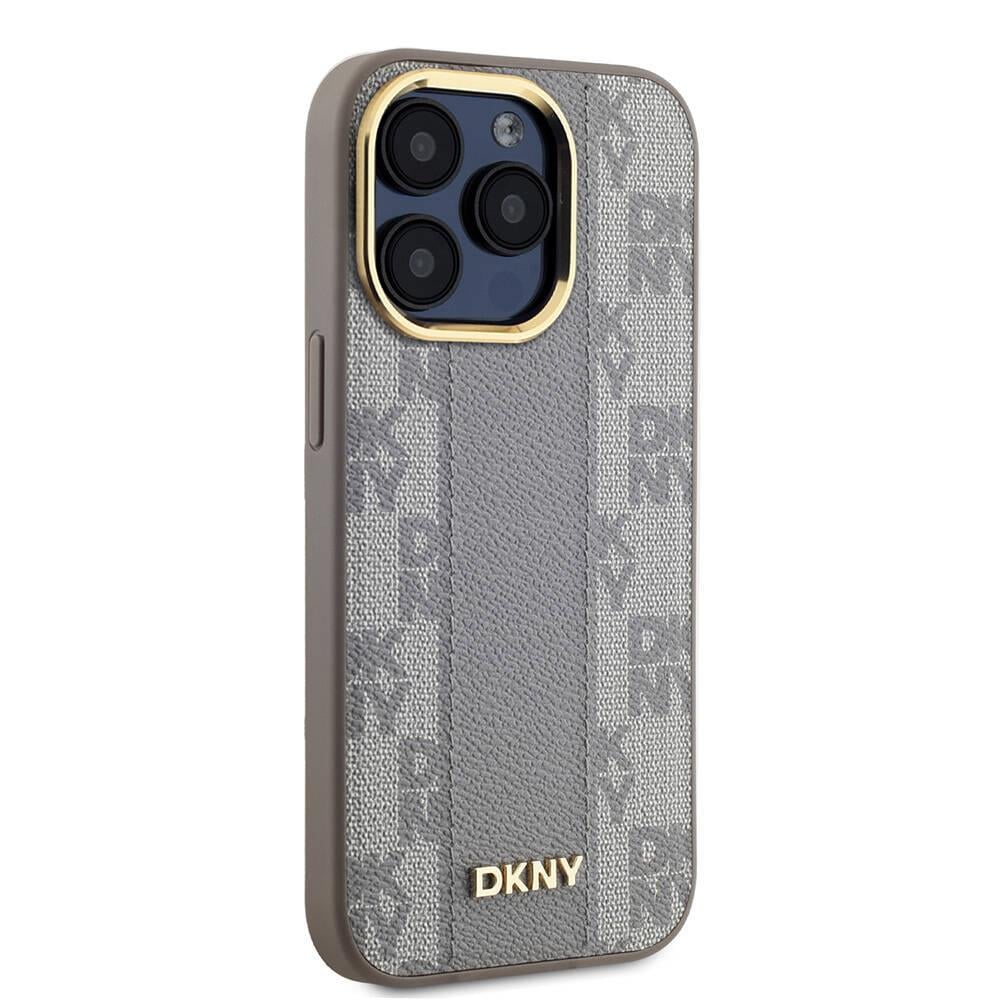 Apple iPhone 15 Pro Max Kılıf DKNY Orjinal Lisanslı M-safe Şarj Özellikli 3D Yazılı Checkered Pattern Kapak