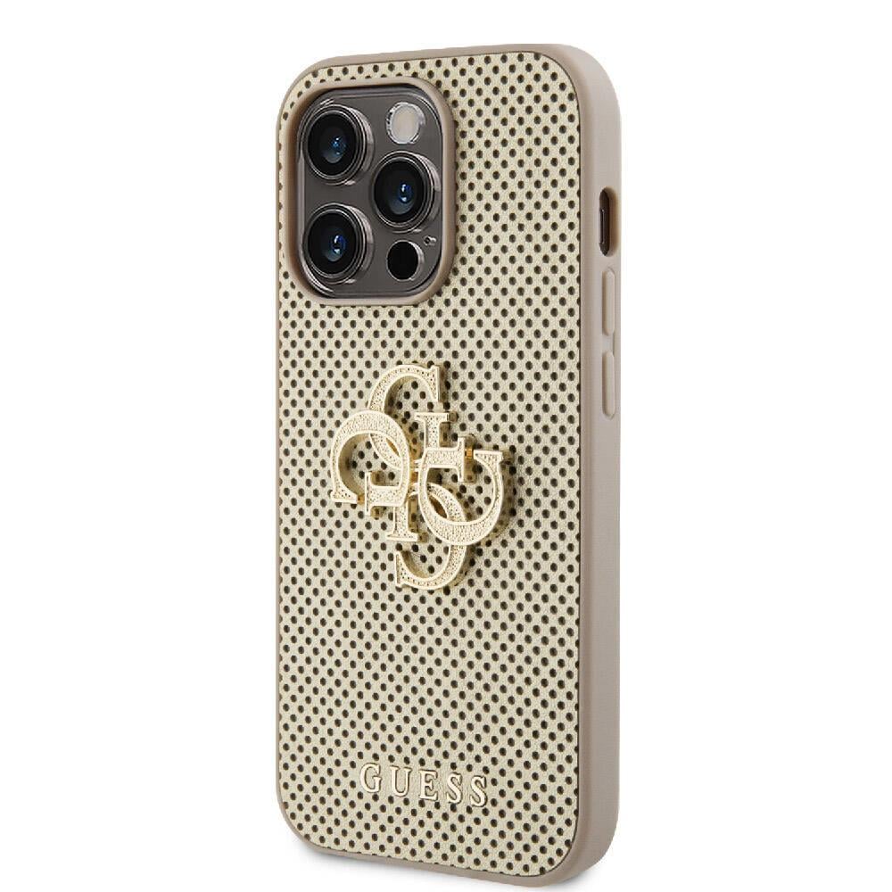 Apple iPhone 15 Pro Max Kılıf Guess Orjinal Lisanslı Delikli Yazı ve 4G Glitter Büyük Metal Logolu Kapak