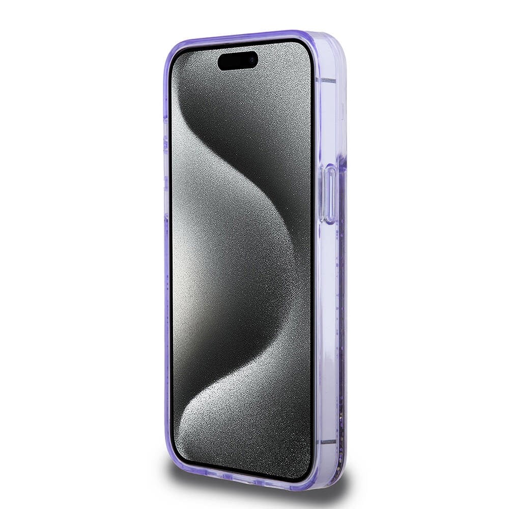 Apple iPhone 15 Pro Max Kılıf Guess Orjinal Lisanslı Transparan Sıvılı Simli Altın Çizgili Kapak