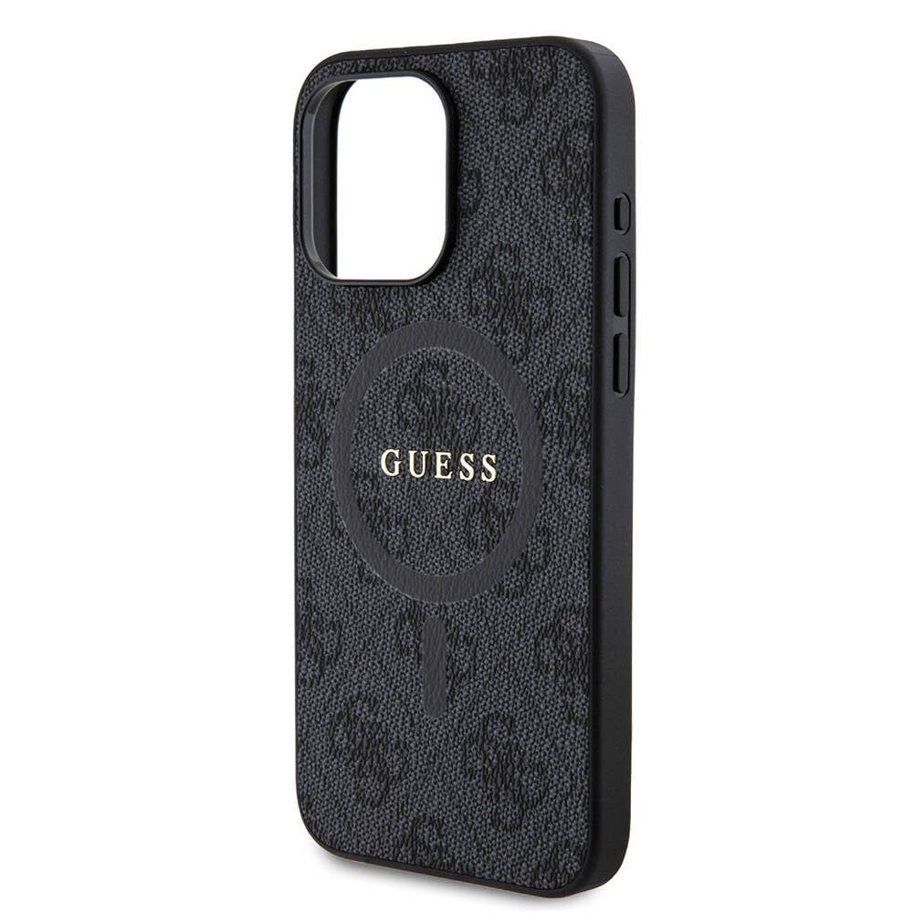 Apple iPhone 15 Pro Max Kılıf Guess Orjinal Lisanslı M-safe Şarj Özellikli PU Halkalı 4G Desenli Yazı Logolu Kapak