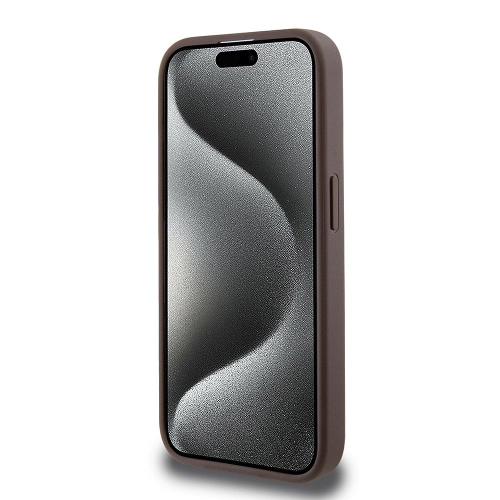 Apple iPhone 15 Pro Max Kılıf Guess Orjinal Lisanslı M-safe Şarj Özellikli PU Üçgen Logo 4G Desenli Kapak