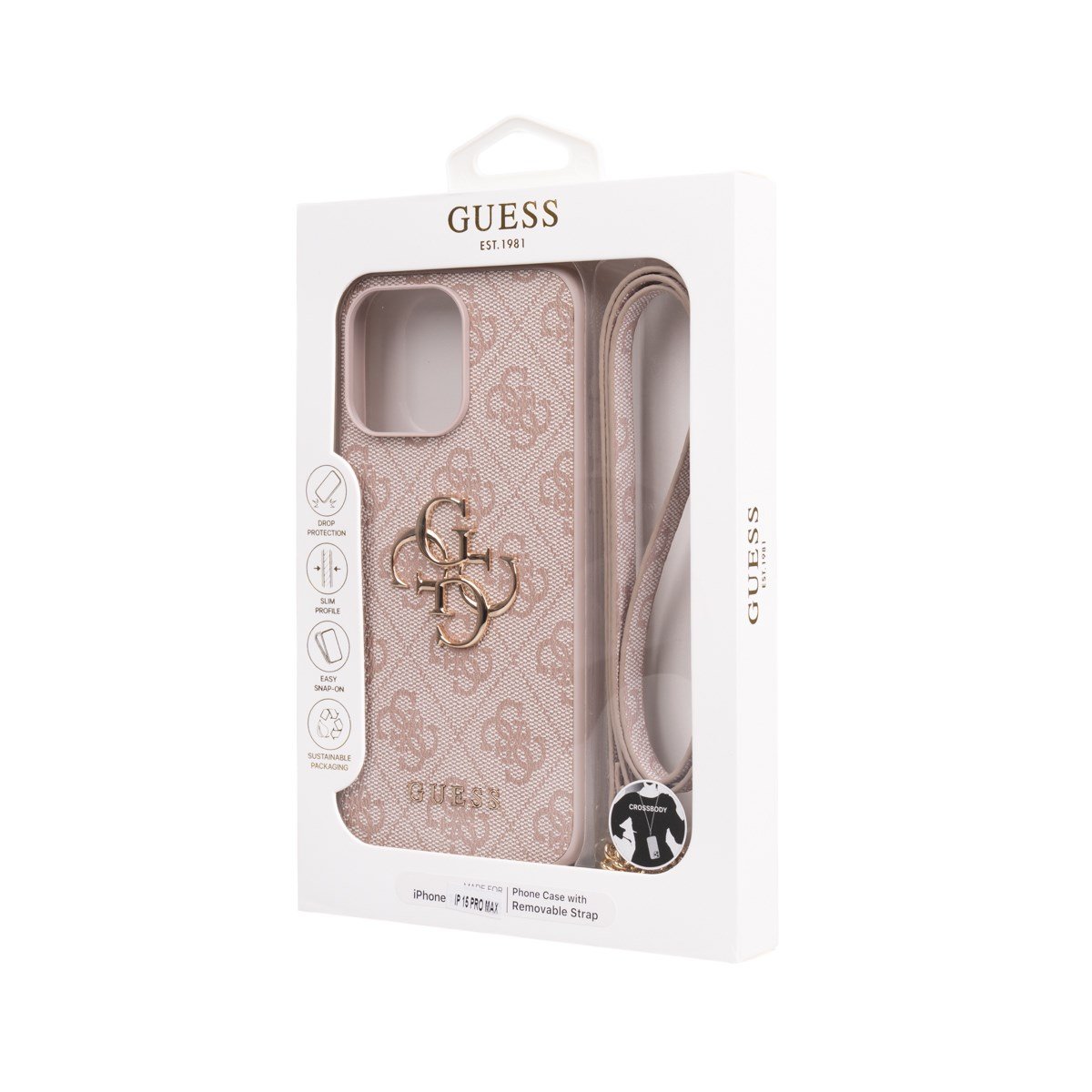 Apple iPhone 15 Pro Max Kılıf Guess Orjinal Lisanslı PU Deri 4G Büyük Metal Logolu Çapraz Vücut Askılı Kapak