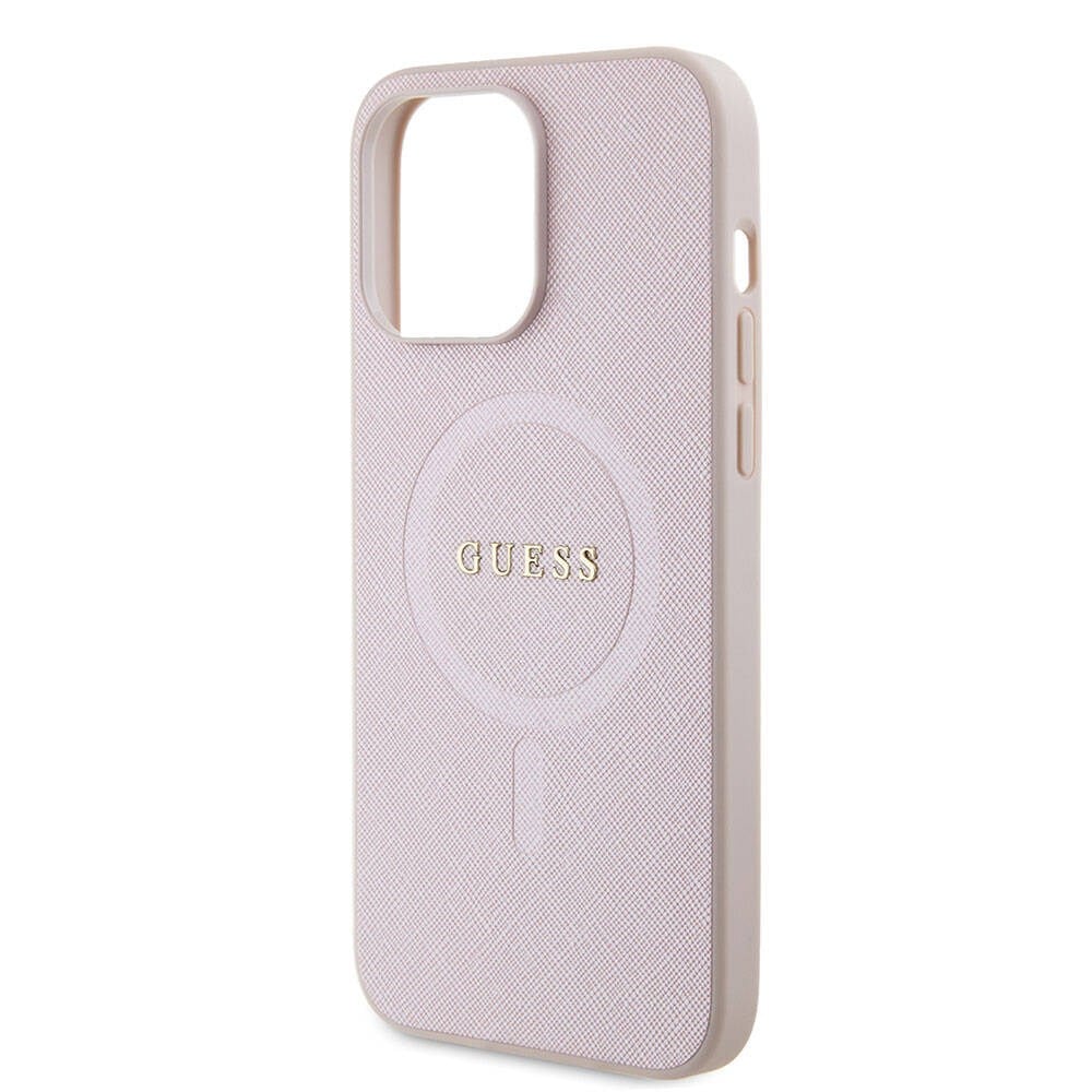 Apple iPhone 15 Pro Max Kılıf Guess Orjinal Lisanslı M-safe Şarj Özellikli Yazı Logolu Saffiano Kapak