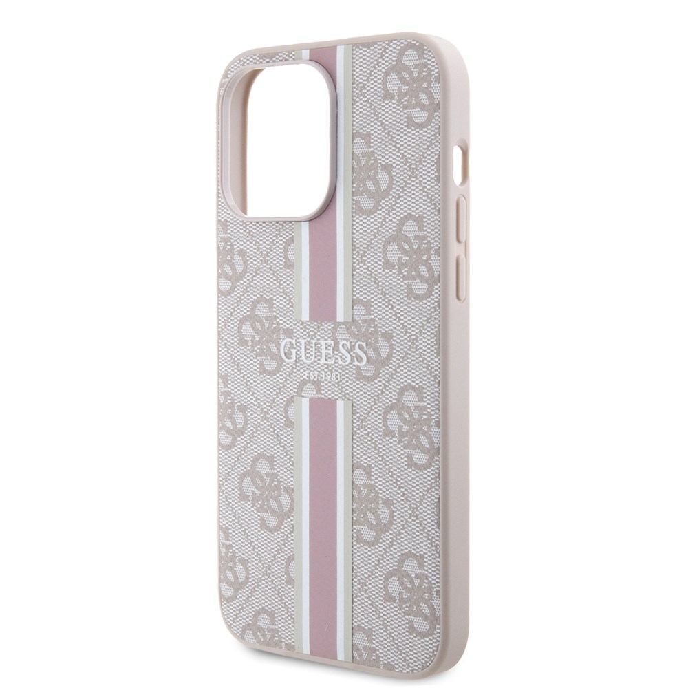 Apple iPhone 15 Pro Max Kılıf Guess Orjinal Lisanslı M-safe Şarj Özellikli 4G Şerit Tasarımlı Printed Kapak
