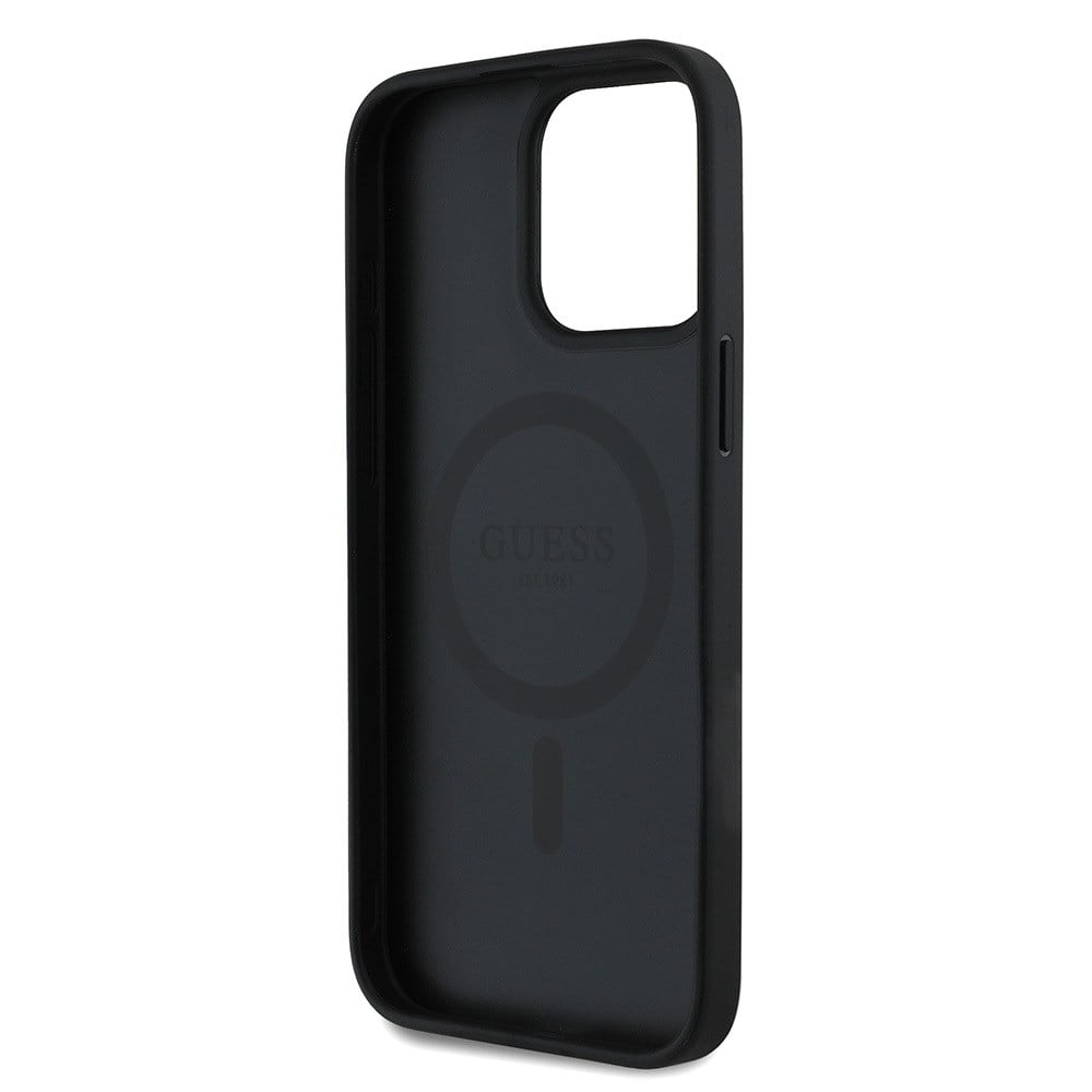 Apple iPhone 15 Pro Max Kılıf Guess Orjinal Lisanslı M-safe Şarj Özellikli Grained Triangle Kapak
