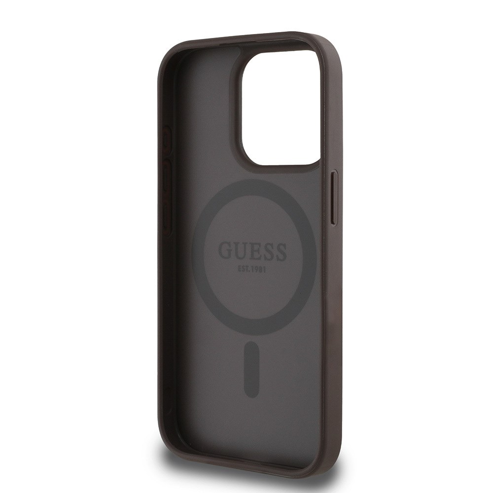 Apple iPhone 15 Pro Max Kılıf Guess Orjinal Lisanslı M-safe Şarj Özellikli Yazı Logolu Circle Classic Kapak