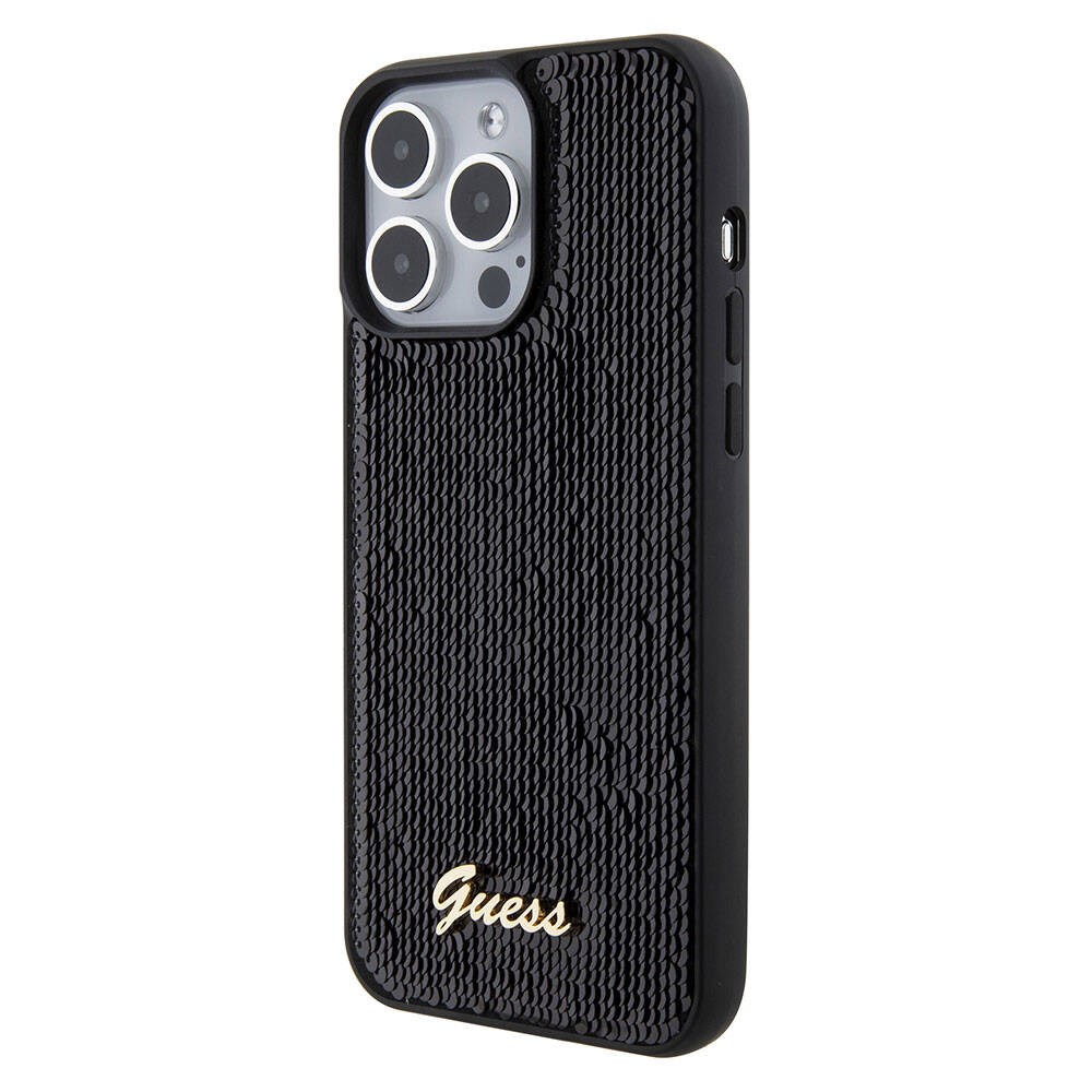 Apple iPhone 15 Pro Max Kılıf Guess Orjinal Lisanslı Pullu Arka Yüzey Metal Yazı Logolu Sequin Script Kapak