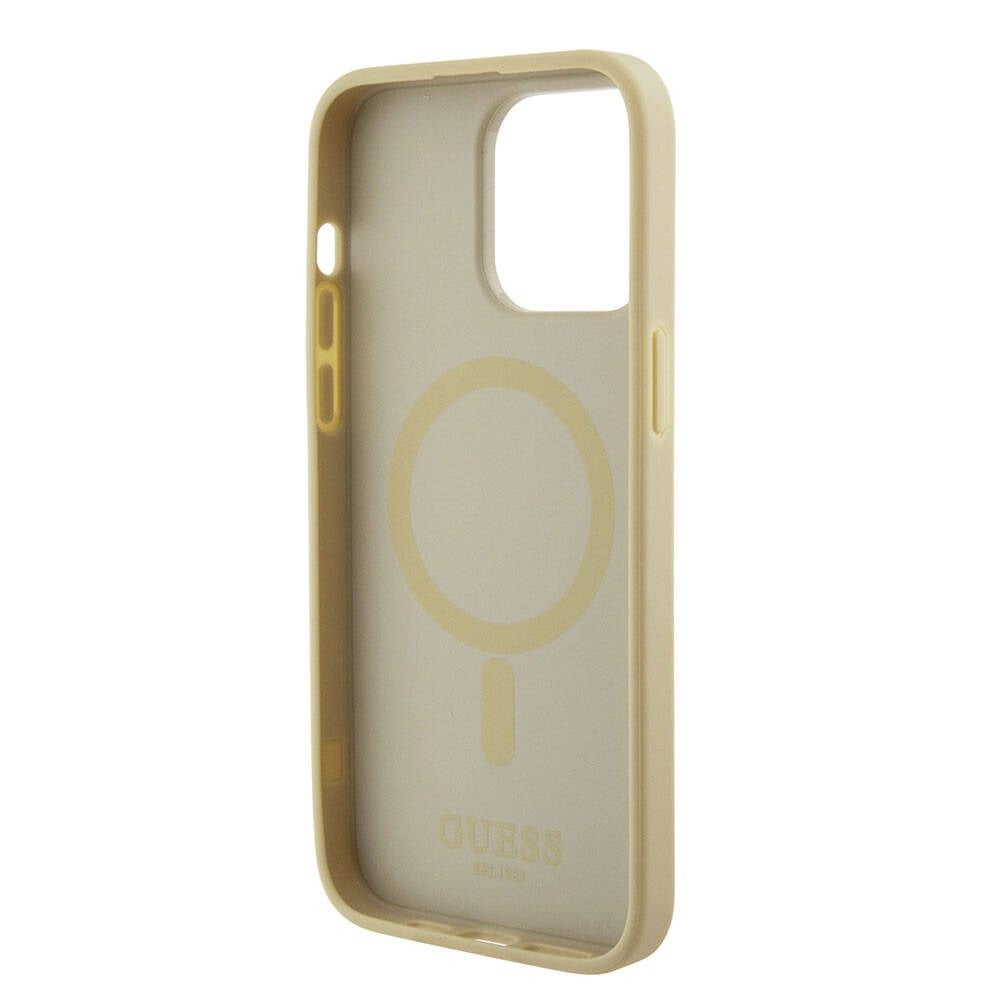 Apple iPhone 15 Pro Max Kılıf Guess Orjinal Lisanslı M-safe Şarj Özellikli Yazı Logolu Saffiano Kapak