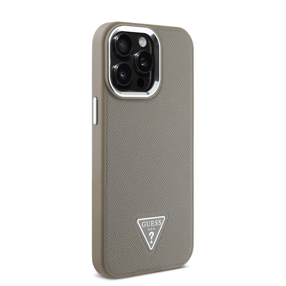 Apple iPhone 15 Pro Max Kılıf Guess Orjinal Lisanslı M-safe Şarj Özellikli Grained Triangle Kapak