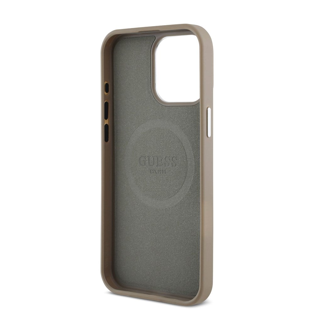 Apple iPhone 15 Pro Max Kılıf Guess Orjinal Lisanslı M-safe Şarj Özellikli Grained Triangle Kapak