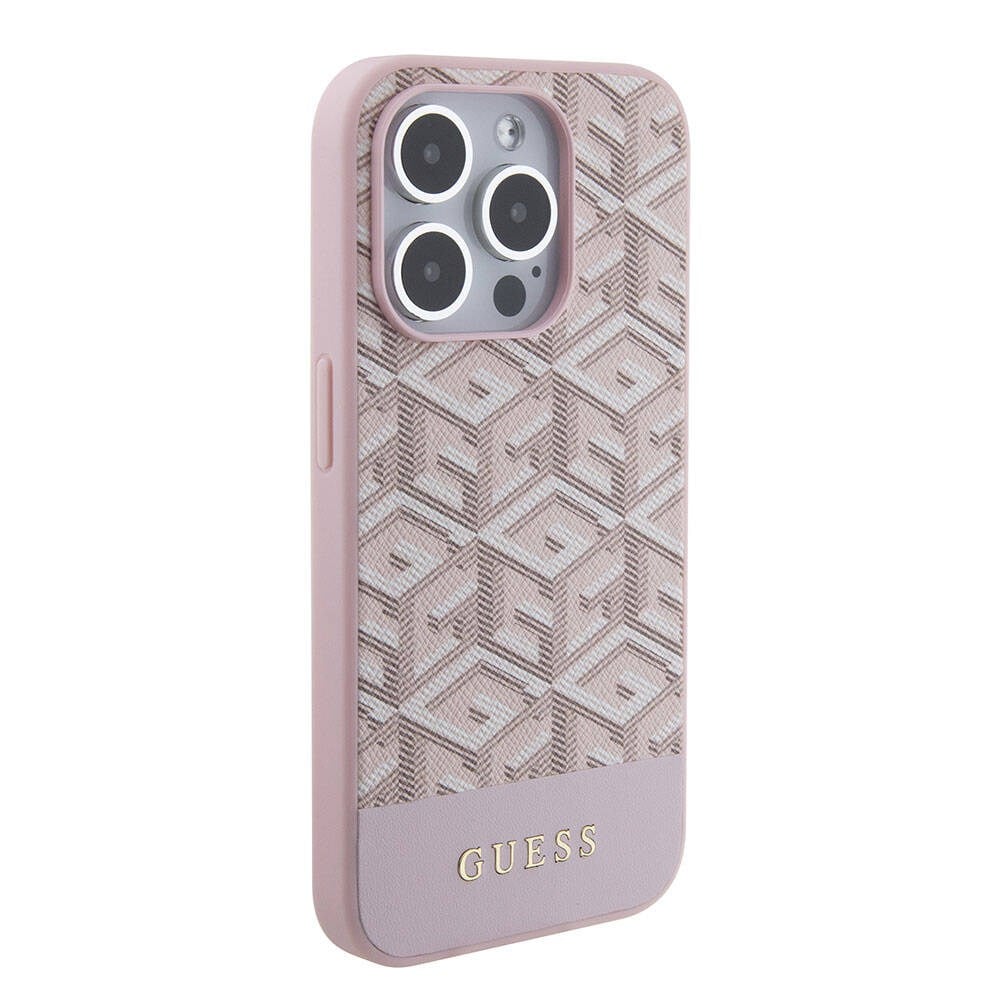 Apple iPhone 15 Pro Max Kılıf Guess Orjinal Lisanslı M-safe Şarj Özellikli Yazı Logolu GCube Desenli Kapak