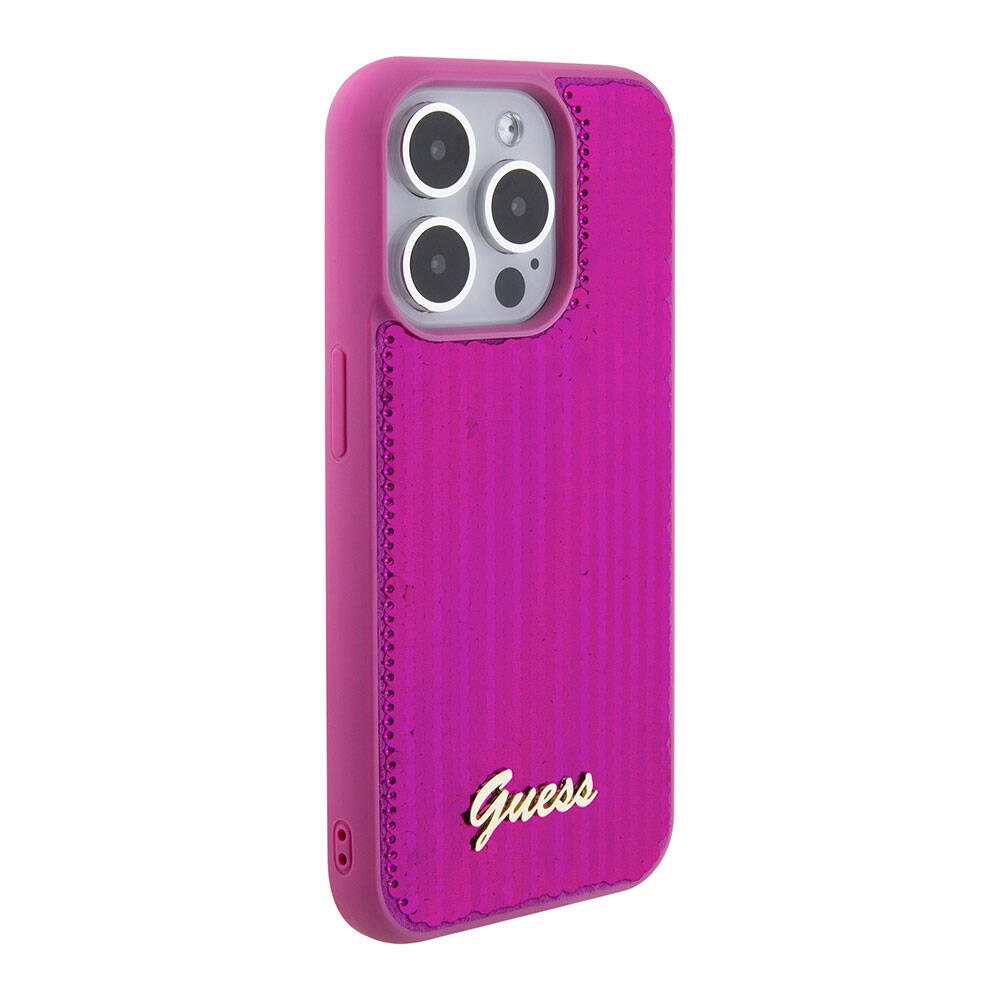 Apple iPhone 15 Pro Max Kılıf Guess Orjinal Lisanslı Yazı Logolu Mirror Disco Kapak