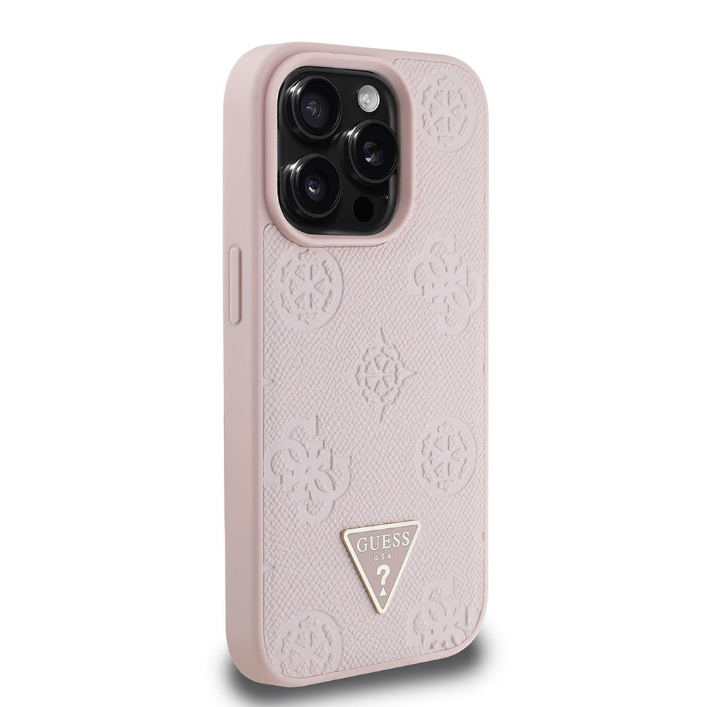 Apple iPhone 15 Pro Max Kılıf Guess Orjinal Lisanslı Delikli Yazı ve 4G Glitter Büyük Metal Logolu Kapak