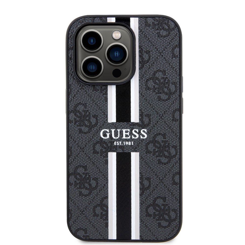 Apple iPhone 15 Pro Max Kılıf Guess Orjinal Lisanslı M-safe Şarj Özellikli Simli Arka Yüzey Ring Standlı Kapak