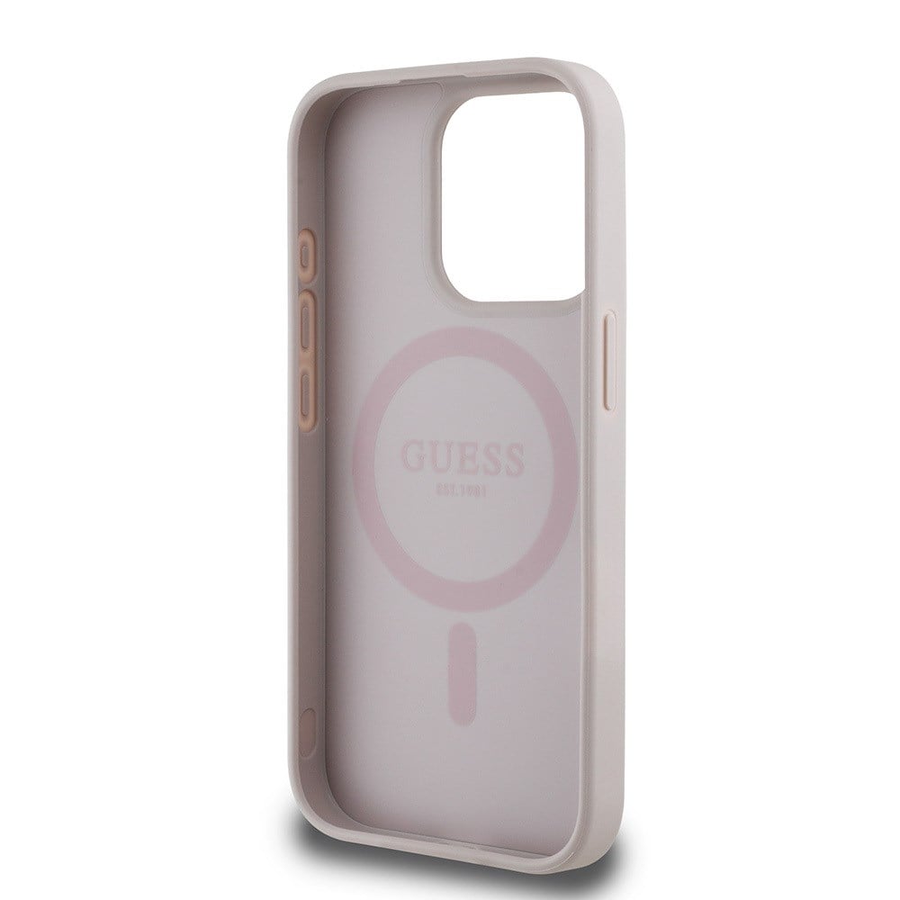 Apple iPhone 15 Pro Max Kılıf Guess Orjinal Lisanslı M-safe Şarj Özellikli Yazı Logolu Circle Classic Kapak