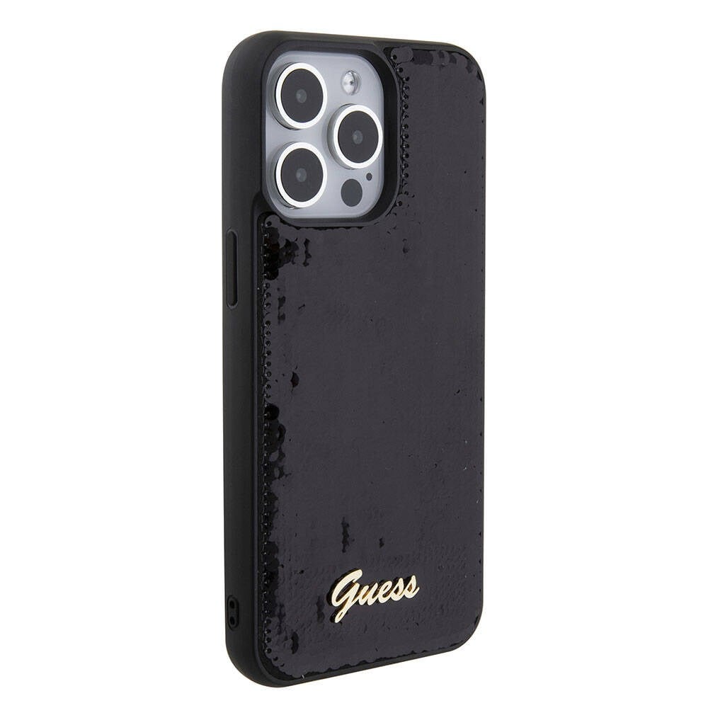 Apple iPhone 15 Pro Max Kılıf Guess Orjinal Lisanslı Pullu Arka Yüzey Metal Yazı Logolu Sequin Script Kapak