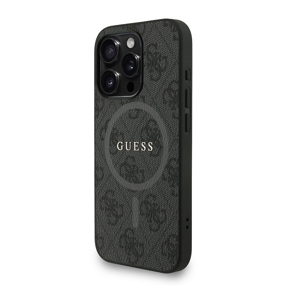 Apple iPhone 15 Pro Max Kılıf Guess Orjinal Lisanslı M-safe Şarj Özellikli PU Deri Bilek Askı İpli Yazı Logolu Kapak