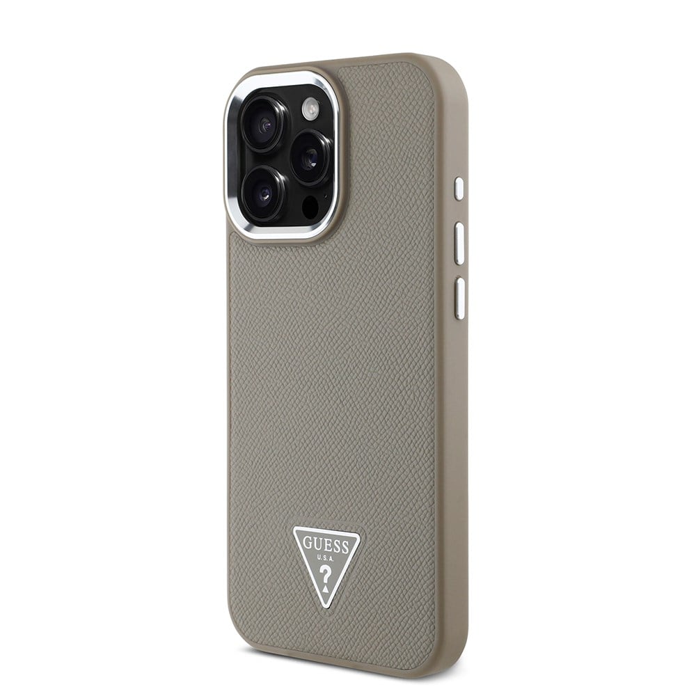 Apple iPhone 15 Pro Max Kılıf Guess Orjinal Lisanslı M-safe Şarj Özellikli Grained Triangle Kapak