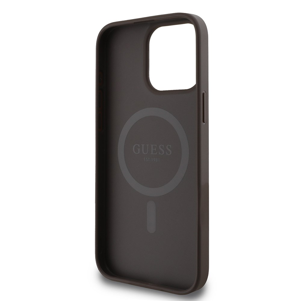 Apple iPhone 15 Pro Max Kılıf Guess Orjinal Lisanslı M-safe Şarj Özellikli 4G Desen Yazı Logolu Kapak