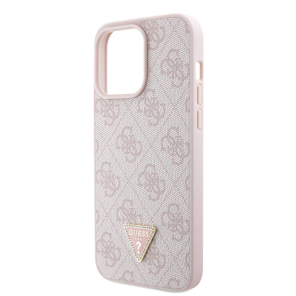 Apple iPhone 15 Pro Max Kılıf Guess Orjinal Lisanslı PU Deri Askılı Taşlı Üçgen Logo 4G Desenli Strass Crossbody Kapak