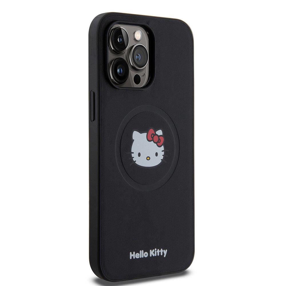 Apple iPhone 15 Pro Max Kılıf Hello Kitty Orjinal Lisanslı M-safe Şarj Özellikli Kitty Head Deri Kapak