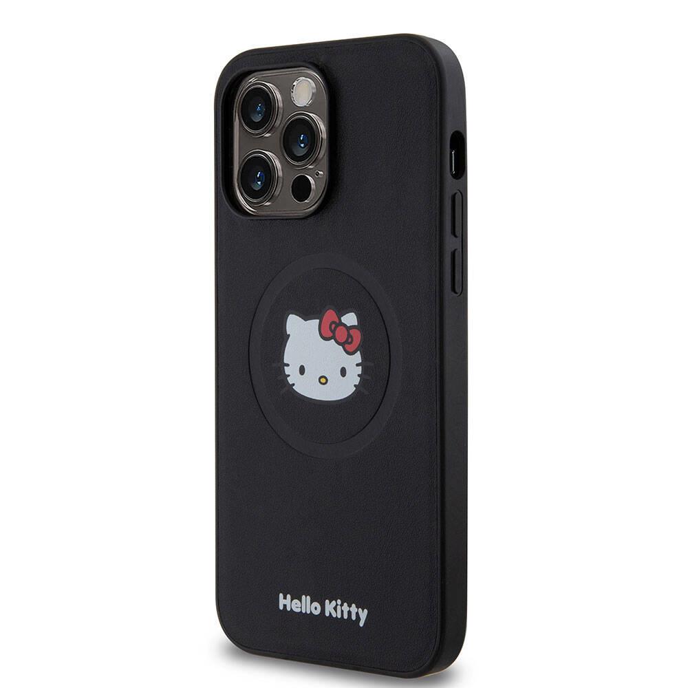 Apple iPhone 15 Pro Max Kılıf Hello Kitty Orjinal Lisanslı M-safe Şarj Özellikli Kitty Head Deri Kapak
