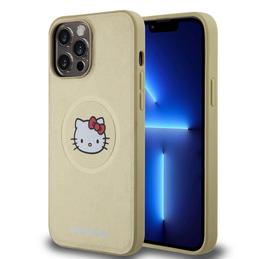 Apple iPhone 15 Pro Max Kılıf Hello Kitty Orjinal Lisanslı M-safe Şarj Özellikli Kitty Head Deri Kapak