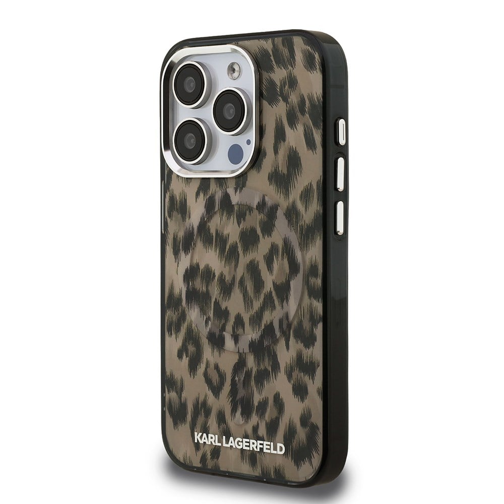 Apple iPhone 15 Pro Max Kılıf Karl Lagerfeld Orjinal Lisanslı IML Leopar Baskılı Kapak